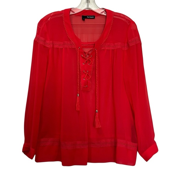 Kooples Small Red Chiffon Sheer Blouse B2 - Picture 2 of 6
